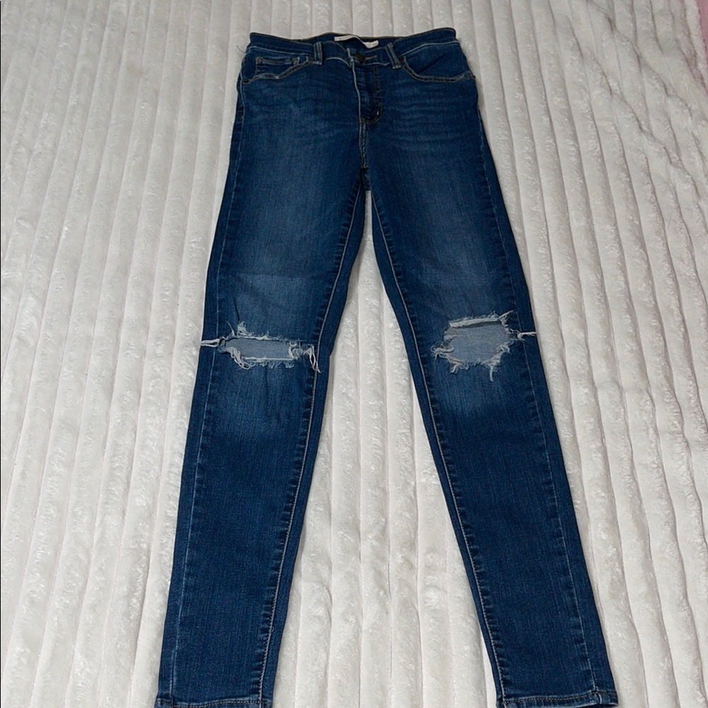 Levi's High Rise Ripped Skinny Jeans - Dark Blue